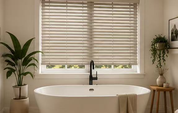 Custom faux wood blinds in Kansas City home