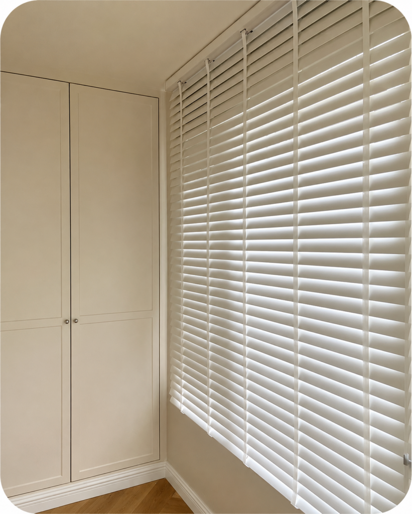 White custom blinds for a bright modern room