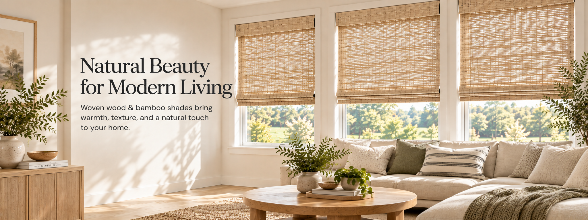 Custom woven wood and bamboo shades in Kansas City home