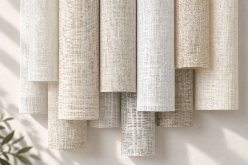 Light filtering roller shade fabric in neutral colors