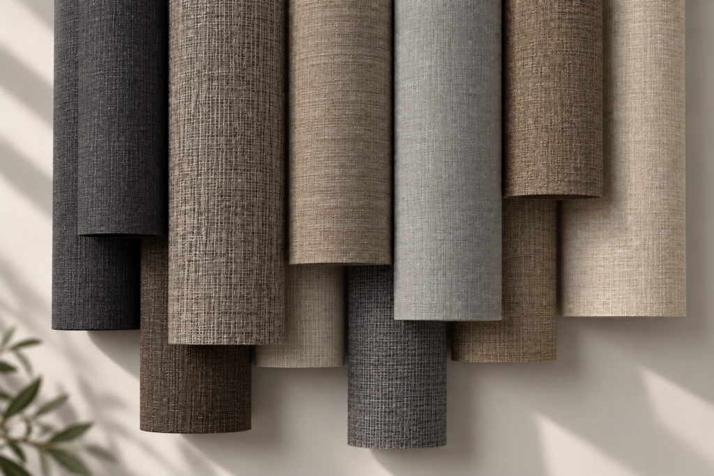 Blackout roller shade fabric in dark and neutral colors