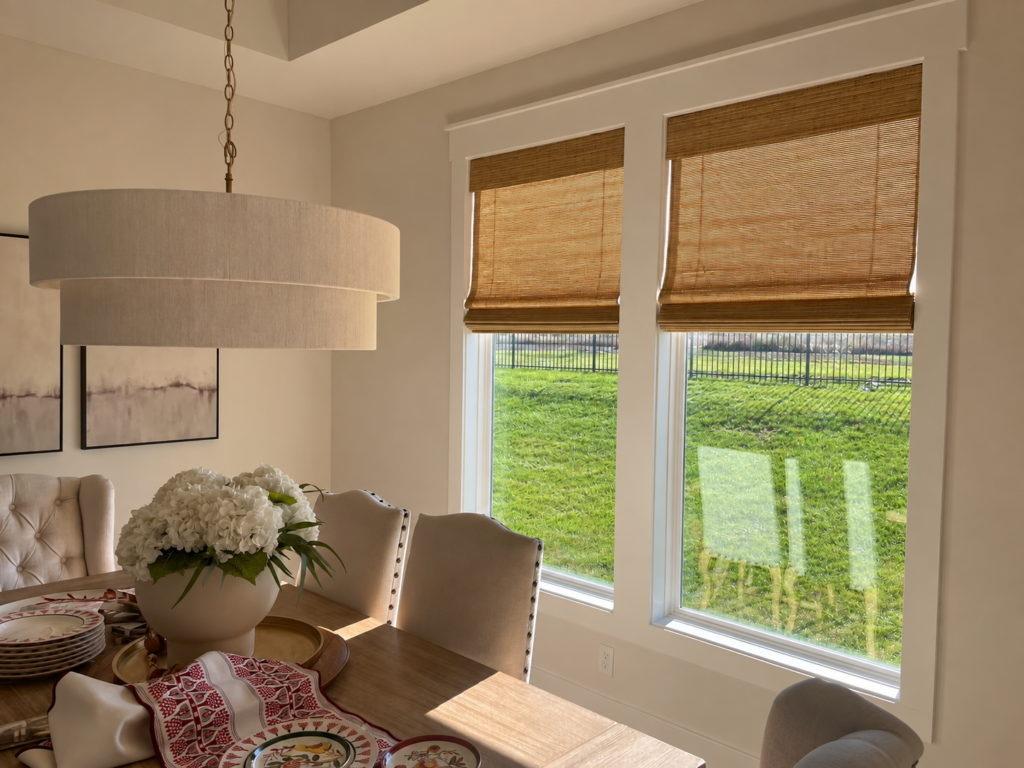 Custom bamboo shades in a Kansas City dining room